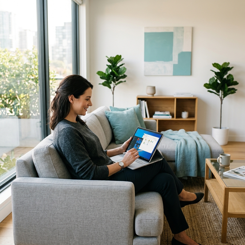 Modern çalışma alanı ve akıllı arayüz illüstrasyonu